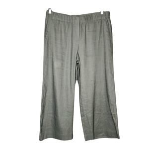 NWOT J.Jill Linen Crop Pants Medium Petite Slate Gray Wide Leg Pockets Coastal
